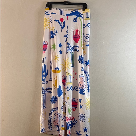 Peach Love Printed Palazzo Pants Wide Leg Elastic Waist - Size L - Picture 3 of 8